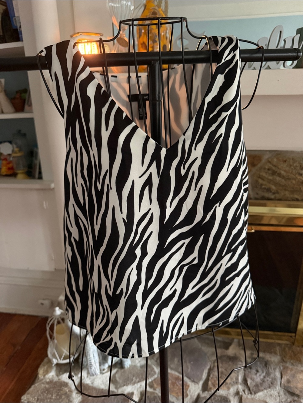 Aqua Black & White Zebra Print V-Neck Camisole